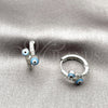 Rhodium Gold Filled Huggie Hoop, Evil Eye Design, with White Cubic Zirconia, Azul claro Enamel Finish, Rhodium Finish, 02.310.0129.15