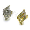 Oro Laminado Stud Earring, Gold Filled Style with White Micro Pave, Polished, Golden Finish, 02.100.0130