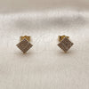 Oro Laminado Stud Earring, Gold Filled Style with White Micro Pave, Polished, Golden Finish, 02.100.0131