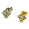 Oro Laminado Stud Earring, Gold Filled Style with White Micro Pave, Polished, Golden Finish, 02.100.0131