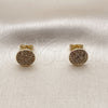 Oro Laminado Stud Earring, Gold Filled Style with White Micro Pave, Polished, Golden Finish, 02.100.0135