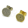 Oro Laminado Stud Earring, Gold Filled Style with White Micro Pave, Polished, Golden Finish, 02.100.0135