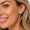 Oro Laminado Stud Earring, Gold Filled Style with White Micro Pave, Polished, Golden Finish, 02.100.0138