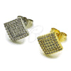 Oro Laminado Stud Earring, Gold Filled Style with White Micro Pave, Polished, Golden Finish, 02.100.0138