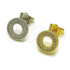 Oro Laminado Stud Earring, Gold Filled Style with White Micro Pave, Polished, Golden Finish, 02.100.0141