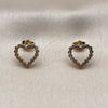 Oro Laminado Stud Earring, Gold Filled Style Heart Design, with White Cubic Zirconia, Polished, Golden Finish, 02.100.0142