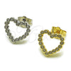 Oro Laminado Stud Earring, Gold Filled Style Heart Design, with White Cubic Zirconia, Polished, Golden Finish, 02.100.0142