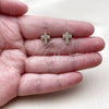 Oro Laminado Stud Earring, Gold Filled Style Cross Design, with White Micro Pave, Polished, Golden Finish, 02.100.0144