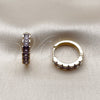 Oro Laminado Huggie Hoop, Gold Filled Style with Amethyst Cubic Zirconia, Polished, Golden Finish, 02.413.0006.4.18