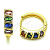 Oro Laminado Huggie Hoop, Gold Filled Style with Multicolor Cubic Zirconia, Polished, Golden Finish, 02.210.0025.1.18