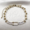 Oro Laminado Fancy Bracelet, Gold Filled Style Baguette Design, with White Cubic Zirconia and White Micro Pave, Polished, Golden Finish, 03.266.0079.07 (07 MM Thickness, 8 Inches Length)