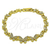 Oro Laminado Fancy Bracelet, Gold Filled Style Butterfly Design, with White Cubic Zirconia, Polished, Golden Finish, 03.266.0080.08 (07 MM Thickness, 8 Inches Length)