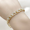 Oro Laminado Fancy Bracelet, Gold Filled Style Hugs and Kisses and Butterfly Design, with White Micro Pave, Polished, Golden Finish, 03.266.0081.08 (Thickness, 8 Inches Length)
