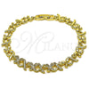 Oro Laminado Fancy Bracelet, Gold Filled Style Hugs and Kisses and Butterfly Design, with White Micro Pave, Polished, Golden Finish, 03.266.0081.08 (Thickness, 8 Inches Length)