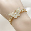 Oro Laminado Fancy Bracelet, Gold Filled Style Butterfly Design, with White Cubic Zirconia, Polished, Golden Finish, 03.266.0085.08 (Thickness, 8 Inches Length)