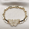 Oro Laminado Fancy Bracelet, Gold Filled Style Butterfly Design, with White Cubic Zirconia, Polished, Golden Finish, 03.266.0085.08 (Thickness, 8 Inches Length)