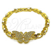 Oro Laminado Fancy Bracelet, Gold Filled Style Butterfly Design, with White Cubic Zirconia, Polished, Golden Finish, 03.266.0085.08 (Thickness, 8 Inches Length)