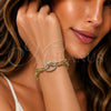 Oro Laminado Fancy Bracelet, Gold Filled Style Puff Mariner Design, with White Cubic Zirconia, Polished, Golden Finish, 03.266.0090.07 (09 MM Thickness, 8 Inches Length)