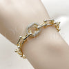 Oro Laminado Fancy Bracelet, Gold Filled Style Puff Mariner Design, with White Cubic Zirconia, Polished, Golden Finish, 03.266.0090.07 (09 MM Thickness, 8 Inches Length)