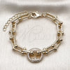 Oro Laminado Fancy Bracelet, Gold Filled Style Puff Mariner Design, with White Cubic Zirconia, Polished, Golden Finish, 03.266.0090.07 (09 MM Thickness, 8 Inches Length)