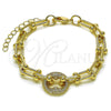 Oro Laminado Fancy Bracelet, Gold Filled Style Puff Mariner Design, with White Cubic Zirconia, Polished, Golden Finish, 03.266.0090.07 (09 MM Thickness, 8 Inches Length)