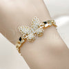 Oro Laminado Fancy Bracelet, Gold Filled Style Butterfly Design, with White Cubic Zirconia, Polished, Golden Finish, 03.266.0091.07 (Thickness, 7 Inches Length)