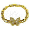 Oro Laminado Fancy Bracelet, Gold Filled Style Butterfly Design, with White Cubic Zirconia, Polished, Golden Finish, 03.266.0091.07 (Thickness, 7 Inches Length)