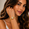 Oro Laminado Fancy Bracelet, Gold Filled Style Puff Mariner Design, with White Cubic Zirconia, Polished, Golden Finish, 03.266.0092.07 (09 MM Thickness, 8 Inches Length)