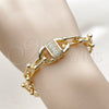 Oro Laminado Fancy Bracelet, Gold Filled Style Puff Mariner Design, with White Cubic Zirconia, Polished, Golden Finish, 03.266.0092.07 (09 MM Thickness, 8 Inches Length)