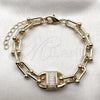 Oro Laminado Fancy Bracelet, Gold Filled Style Puff Mariner Design, with White Cubic Zirconia, Polished, Golden Finish, 03.266.0092.07 (09 MM Thickness, 8 Inches Length)