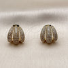 Oro Laminado Stud Earring, Gold Filled Style with White Micro Pave, Polished, Golden Finish, 02.60.0178
