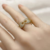 Oro Laminado Multi Stone Ring, Gold Filled Style Puff Mariner Design, with White Cubic Zirconia, Polished, Golden Finish, 01.282.0007 (One size fits all)