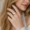 Oro Laminado Multi Stone Ring, Gold Filled Style Horseshoe Design, with Ivory Mother of Pearl, Polished, Golden Finish, 01.282.0012 (One size fits all)