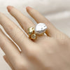 Oro Laminado Multi Stone Ring, Gold Filled Style with Ivory Pearl and White Cubic Zirconia, Polished, Golden Finish, 01.282.0014 (One size fits all)