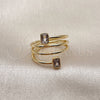Oro Laminado Multi Stone Ring, Gold Filled Style Baguette Design, with White Cubic Zirconia, Polished, Golden Finish, 01.282.0015 (One size fits all)