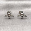 Rhodium Gold Filled Stud Earring, Bee Design, with White Micro Pave, Polished, Rhodium Finish, 02.344.0211