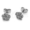 Rhodium Gold Filled Stud Earring, Flower Design, with White Micro Pave, Polished, Rhodium Finish, 02.344.0229