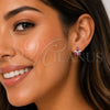 Rhodium Gold Filled Huggie Hoop, Flower Design, with White and Ruby Micro Pave, Polished, Rhodium Finish, 02.260.0055.12