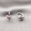 Rhodium Gold Filled Huggie Hoop, Flower Design, with White and Ruby Micro Pave, Polished, Rhodium Finish, 02.260.0055.12