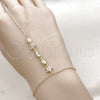 Oro Laminado Fancy Bracelet, Gold Filled Style Judaica and Star Design, with White Cubic Zirconia and White Micro Pave, Polished, Golden Finish, 03.60.0162.07 (01 MM Thickness, 7 Inches Length)