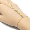 Oro Laminado Fancy Bracelet, Gold Filled Style Judaica and Star Design, with White Cubic Zirconia and White Micro Pave, Polished, Golden Finish, 03.60.0162.07 (01 MM Thickness, 7 Inches Length)