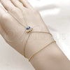 Oro Laminado Fancy Bracelet, Gold Filled Style Evil Eye and Baguette Design, with White Cubic Zirconia, Blue Enamel Finish, Golden Finish, 03.60.0164.13 (01 MM Thickness, 13 Inches Length)