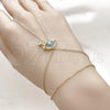 Oro Laminado Fancy Bracelet, Gold Filled Style Evil Eye and Rolo Design, with White Cubic Zirconia, Azul claro Enamel Finish, Golden Finish, 03.60.0165.13 (01 MM Thickness, 13 Inches Length)