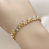 Oro Laminado Solid Bracelet, Gold Filled Style Flower and Butterfly Design, Polished, Tricolor, 03.170.0002.07 (Thickness, 7 Inches Length)