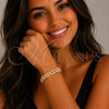 Oro Laminado Solid Bracelet, Gold Filled Style Leaf Design, Polished, Tricolor, 03.170.0003.07 (Thickness, 7 Inches Length)