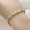 Oro Laminado Solid Bracelet, Gold Filled Style Star Design, Diamond Cutting Finish, Tricolor, 03.170.0004.07 (Thickness, 7 Inches Length)