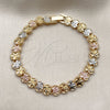 Oro Laminado Solid Bracelet, Gold Filled Style Star Design, Diamond Cutting Finish, Tricolor, 03.170.0004.07 (Thickness, 7 Inches Length)