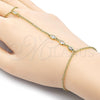 Oro Laminado Fancy Bracelet, Gold Filled Style Teardrop and Rolo Design, with White Cubic Zirconia, Polished, Golden Finish, 03.417.0015.07 (Thickness, 7 Inches Length)