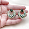 Oro Laminado Stud Earring, Gold Filled Style Cluster Design, with Green and White Cubic Zirconia, Polished, Golden Finish, 02.436.0068