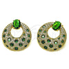 Oro Laminado Stud Earring, Gold Filled Style Cluster Design, with Green and White Cubic Zirconia, Polished, Golden Finish, 02.436.0068
